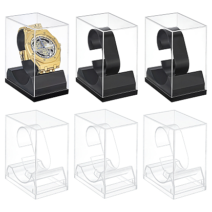 6Pcs 2 Colors Plastic Single Watch Display Cases, Rectangle