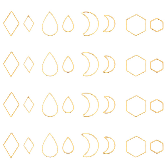32 шт. 8 стиль 304 соединительные кольца из нержавеющей стали, ромб и капля, шестиугольник и луна