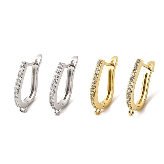 Латунные серьги-кольца из прозрачного кубического циркония, с горизонтальными петлями, запереть