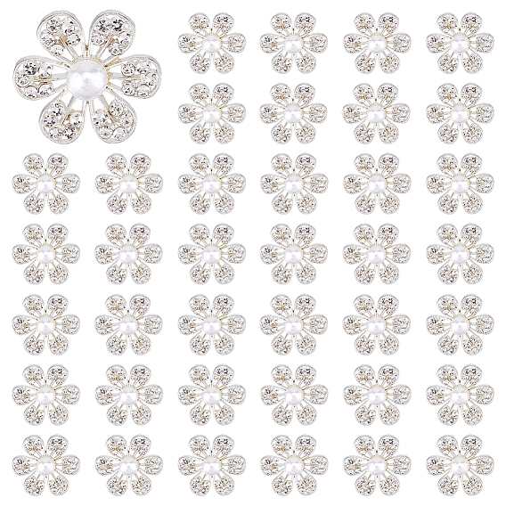 40 шт. 1 пуговицы из сплава со стразами и отверстиями, с имитацией жемчуга, цветок