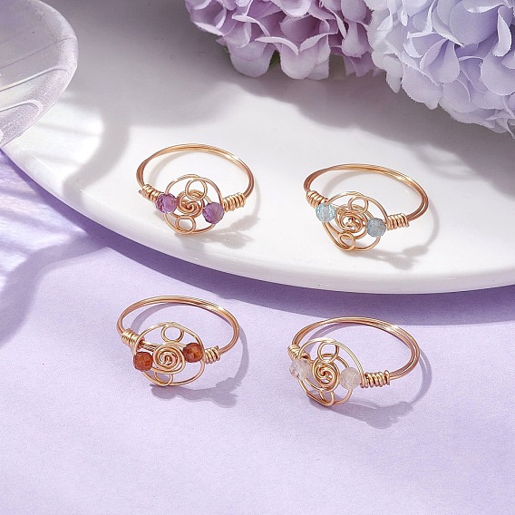 Кольца с натуральным апатитом, гранатом, аметистом и цитрином, золотые тона медной проволоки для женщин