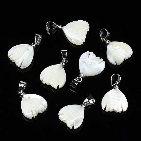 Natural Trochid Shell/Trochus Pendants, with Platinum  Plated Brass Snap on Bails, Fish