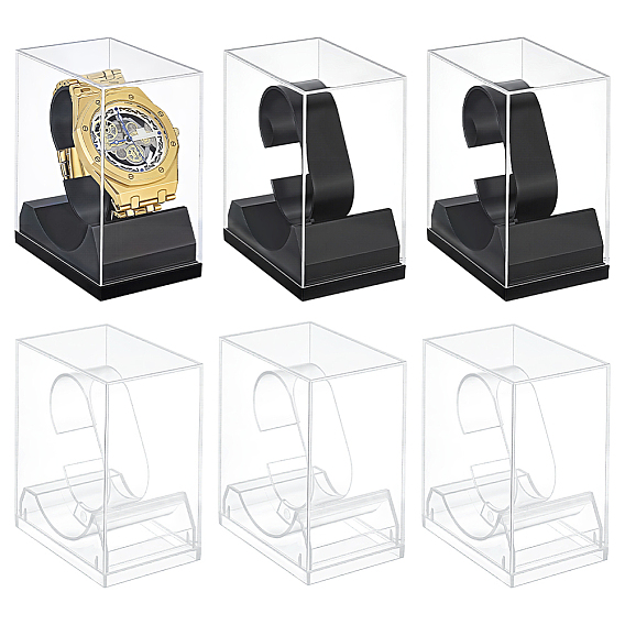 6Pcs 2 Colors Plastic Single Watch Display Cases, Rectangle