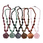 Natural & Synthetic Stone Flower Pendant Necklaces, with Stainless Steel Clasps, Stainless Steel Color, Mixed Dyed & Undyed
