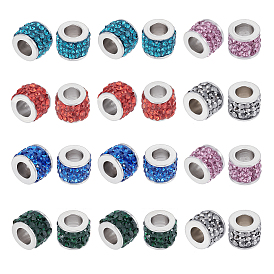 24Pcs 6 Colors 304 Stainless Steel Beads, with Polymer Clay Rhinestone, Column