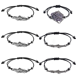 6шт 2 стили браслеты из вощеного полиэфирного шнура, с 304 звенящими цепями из нержавеющей стали