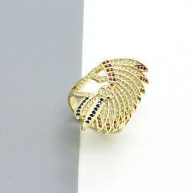 Vintage Feather Star Ring with Colorful Gems and Indian Chief Design