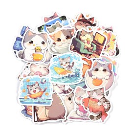 50Pcs Cartoon Cat Paper Self-Adhesive Picture Stickers, for Water Bottles, Laptop, Luggage, Cup, Computer, Mobile Phone, Skateboard, Guitar Stickers Decor