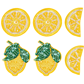 6 Stück 3 Stile Fruchtmotiv Polyester Applikationsstickerei, mit Kunststoff-Perlen, Zitrone & Orange