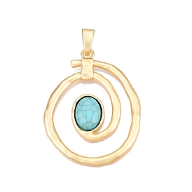 Rack Plating Alloy Pave Imitation Turquoise Resin Big Pendants, Lead Free & Nickel Free & Cadmium Free, Oval