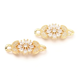 Brass Micro Pave Clear Cubic Zirconia Links Connectors, Long-Lasting Plated, Flower