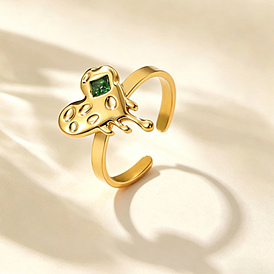 304 Offene Manschettenringe aus Edelstahl mit Zirkonia-Pavé für Damen, Herz