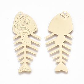 Brass Pendants, Etched Metal Embellishments, Fish Bone