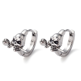 316 Stainless Steel Skull with Rose Hoop Earrings for Men Women