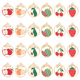 24 шт 6 стиль подвески из сплава эмали, золотой свет, без кадмия, без никеля и без свинца, кольцо, слово с фруктами