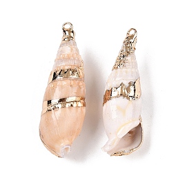 Natural Conch Shell Big Pendants, Shell Shaped Charms with Golden Tone Iron Loops