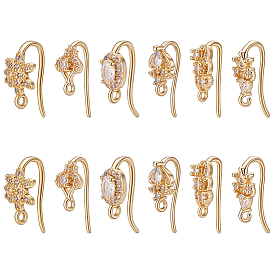 14pcs 7 styles crochets de boucles d'oreilles en laiton micro pavé de zircone cubique transparente