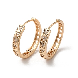 Brass Micro Pave Cubic Zirconia Hoop Earrings, Hollow Triangle