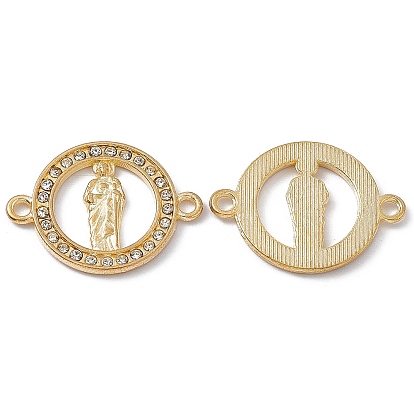 Religion Alloy Connector Charms, with Crystal Rhinestones, Flat Round Links with Virgin Pattern