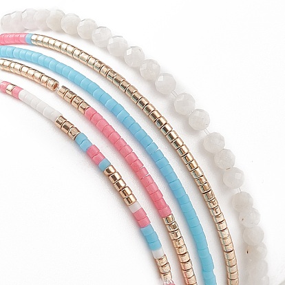 Glass Seed Beads Stretch Bracelet Sets, Pearl & Polycotton Tassel Charm Bracelets for Women