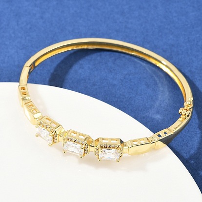 Браслеты из латуни с прозрачным кубическим цирконием в микропаве, шарнирные браслеты для женщин, прямоугольные, стойки покрытие, долговечный, без свинца и без кадмия