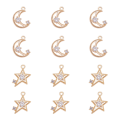 Micro cuivres ouvrent pendentifs zircone cubique, étoile et la lune, clair