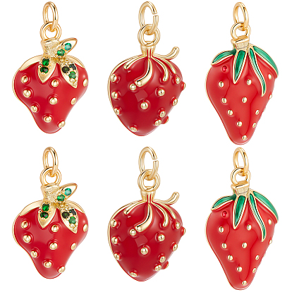 6 шт 3 стиль латунные эмалевые подвески, с целью перехода в кольце, клубничное очарование, реальный 16 k позолоченный