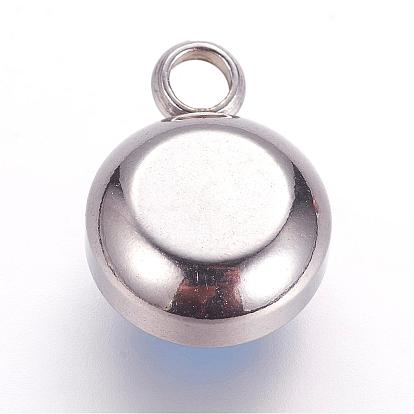 304 Stainless Steel Charms, Flat Round with Glass Rhinestone, Stainless Steel Color