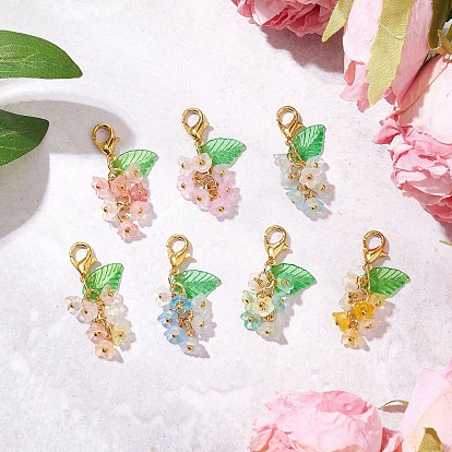 7шт. акриловые цветочные подвесные украшения, Застежки-когти из сплава омара, подвески для украшений сумок