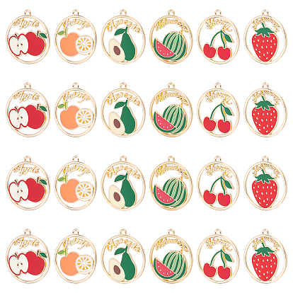 24 шт 6 стиль подвески из сплава эмали, золотой свет, без кадмия, без никеля и без свинца, кольцо, слово с фруктами