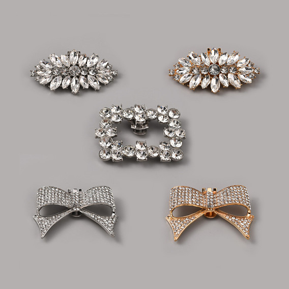 Украшение для обуви из хрусталя и горного хрусталя из сплава, съемный зажим для пряжки для обуви, конский глаз/прямоугольник/бантик