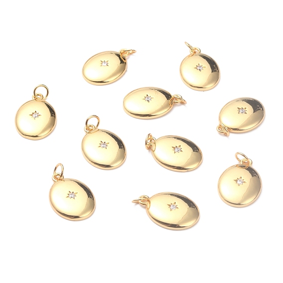 Brass Cubic Zirconia Pendants, Long-Lasting Plated, Flat Round