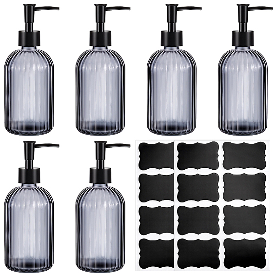 6Pcs Glass Press Pump Bottles, with Pump, 2 Sheets PVC Chalkboard Labels Blank Stickers