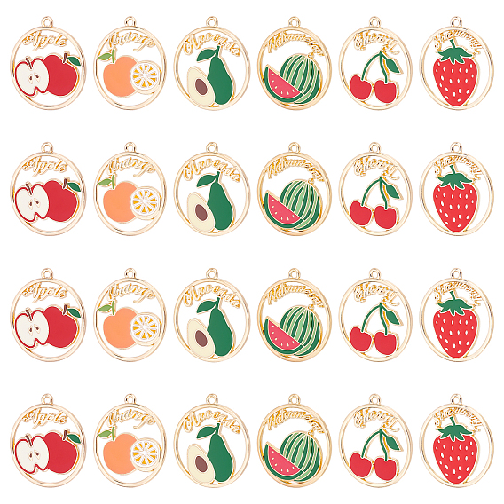 24 шт 6 стиль подвески из сплава эмали, золотой свет, без кадмия, без никеля и без свинца, кольцо, слово с фруктами