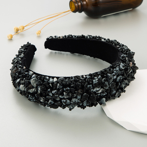 Резинки для волос в стиле барокко из натуральных драгоценных камней, широкий тканевый обруч для волос, аксессуары для волос для женщин и девочек