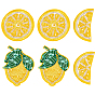 6Pcs 3 Styles Fruit Theme Polyester Applique Embroidery, with Plastic Beads, Lemon & Orange