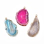 Mixed Electroplate Gemstone Natural Agate Slices Pendants, with Real 18K Gold Plated Eco-Friendly Copper Findings, Nuggets