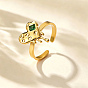 304 Stainless Steel Pave Cubic Zirconia Cuff Open Rings for Women, Heart