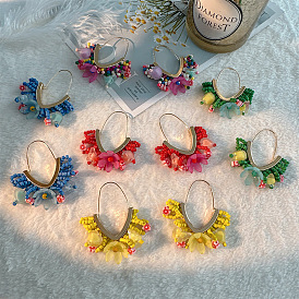 Преувеличенные v-образные цветочные серьги ручной работы, плетенные украшения для ушей, простые модные аксессуары