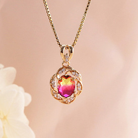 Luxury Gradient Crystal Flower Pendant Necklace with Micro Inlaid Zircon - Elegant and Delicate