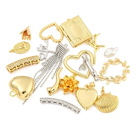 Brass DIY Pendant & Beads Jewerly Making Findings Kits, Mixed Shapes