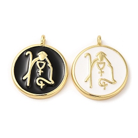 Eco-Friendly Brass Enamel Pendants, Lead Free & Cadmium Free, Real 18K Gold Plated, Flat Round Charm