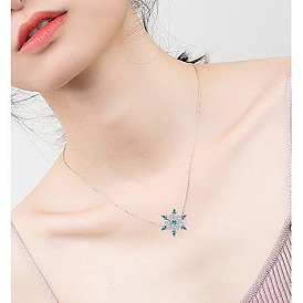 Сплав паве кубический цирконий рождественские снежинки подвески ожерелья для женщин, платина