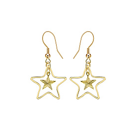 Vintage Gold Pentagram Earrings Handmade Copper Ear Jewelry for Fall/Winter