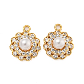 Латунные микро проложить кубического циркония подвески, с пластмассовой жемчужиной abs, цветок