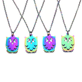 201 Stainless Steel Pendants Necklaces, with Cable Chains and Lobster Claw Clasps, Owl