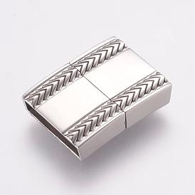 304 Stainless Steel Magnetic Clasps with Glue-in Ends, Ion Plating (IP), Smooth Surface, Rectangle with Chevron