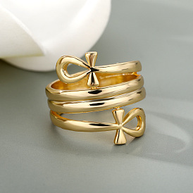 18K Gold Double Cross Ring - Unisex Couple Ring, Double Layer, Fashionable
