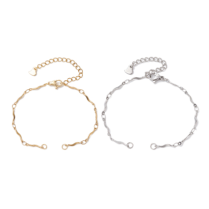 2 piezas 2 colores 304 accesorios para pulseras de acero inoxidable, Con cadena de eslabones de barra ondulada