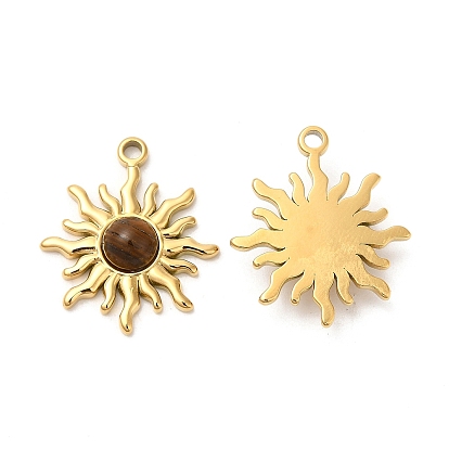 Ion Plating(IP) 316 Stainless Steel Sun Pendants, Gemstone Sun Charms, Real 24K Gold Plated